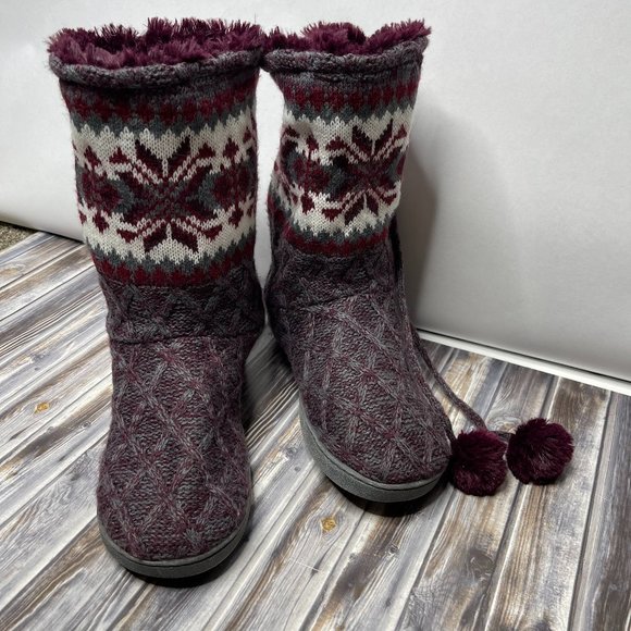 Muk Luks Shoes - MukLuks Purple Sweater Pom Faux Fur Boots